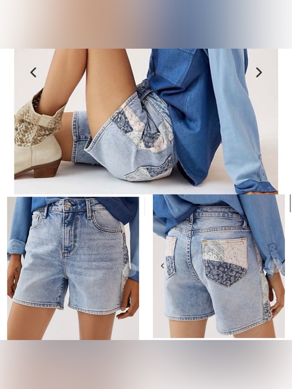 Anthropologie x Driftwood Lulu Bandana Denim Shorts Patchwork Women's Size 26